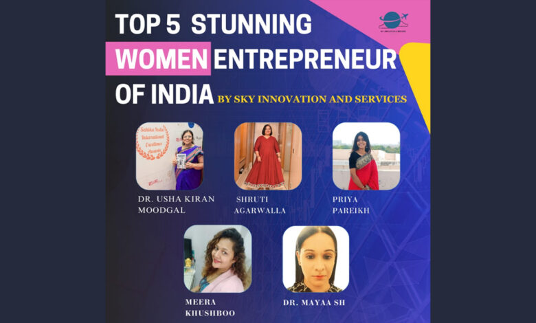 Mayaa SH, Shruti Agarwalla, Priya Parekh, Meera Khushboo, Dr. Usha Kiran Moodgal, Sky Innovations And Services, Top 5 Stunning Women Entrepreneur,